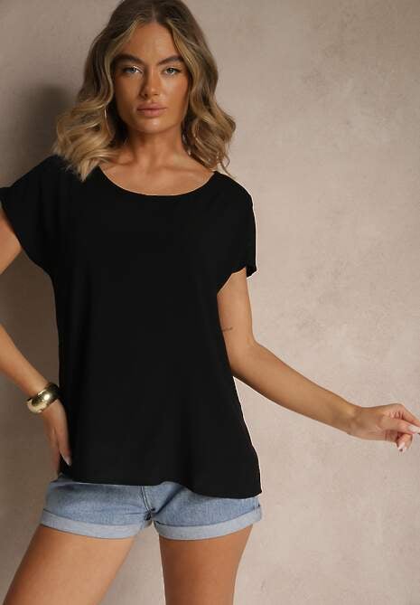Czarna Wiskozowa Bluzka Oversize Lirealia
