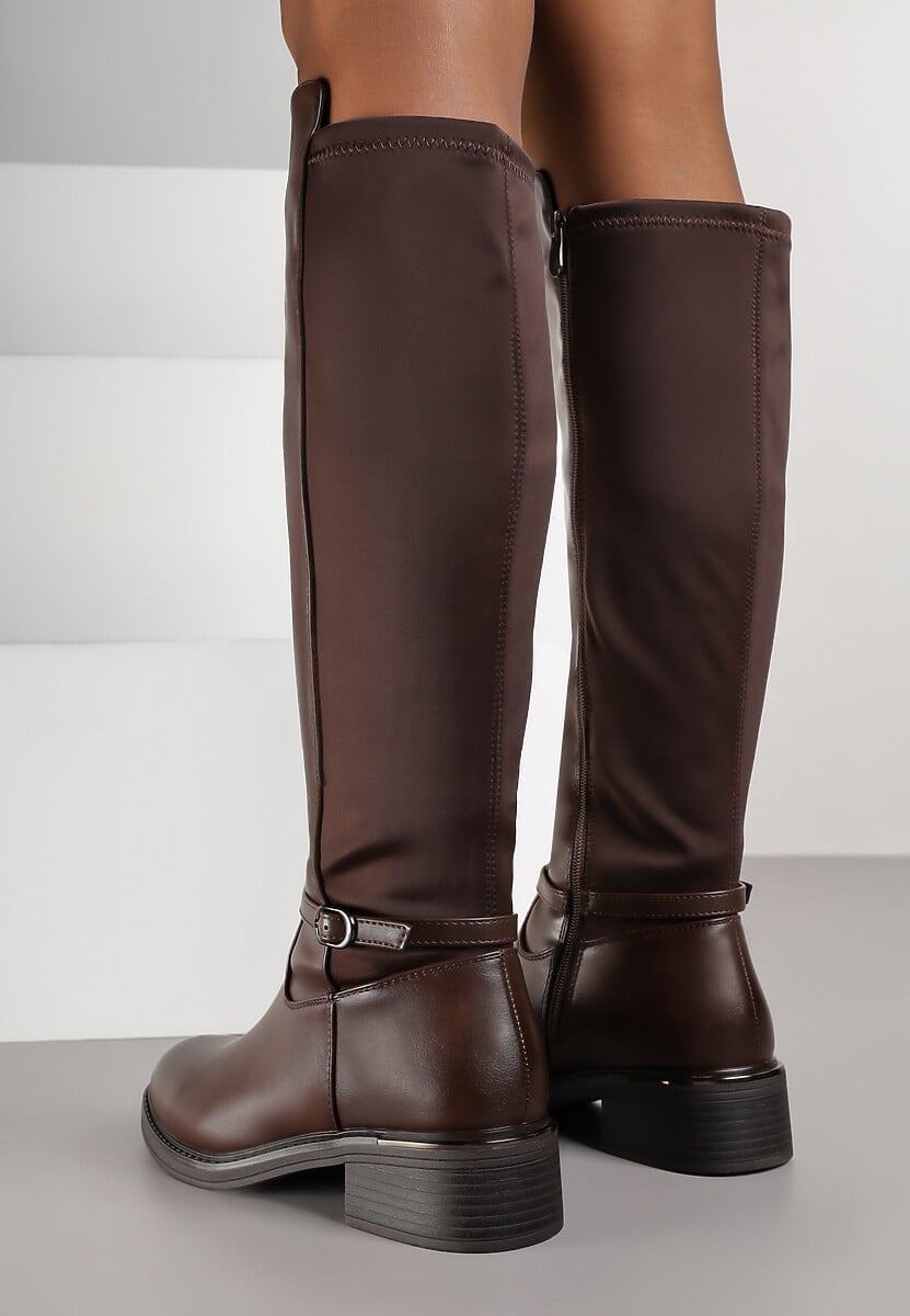 Brązowe Kozaki Typu Oficerki z Klamrą na Pasku Esillea