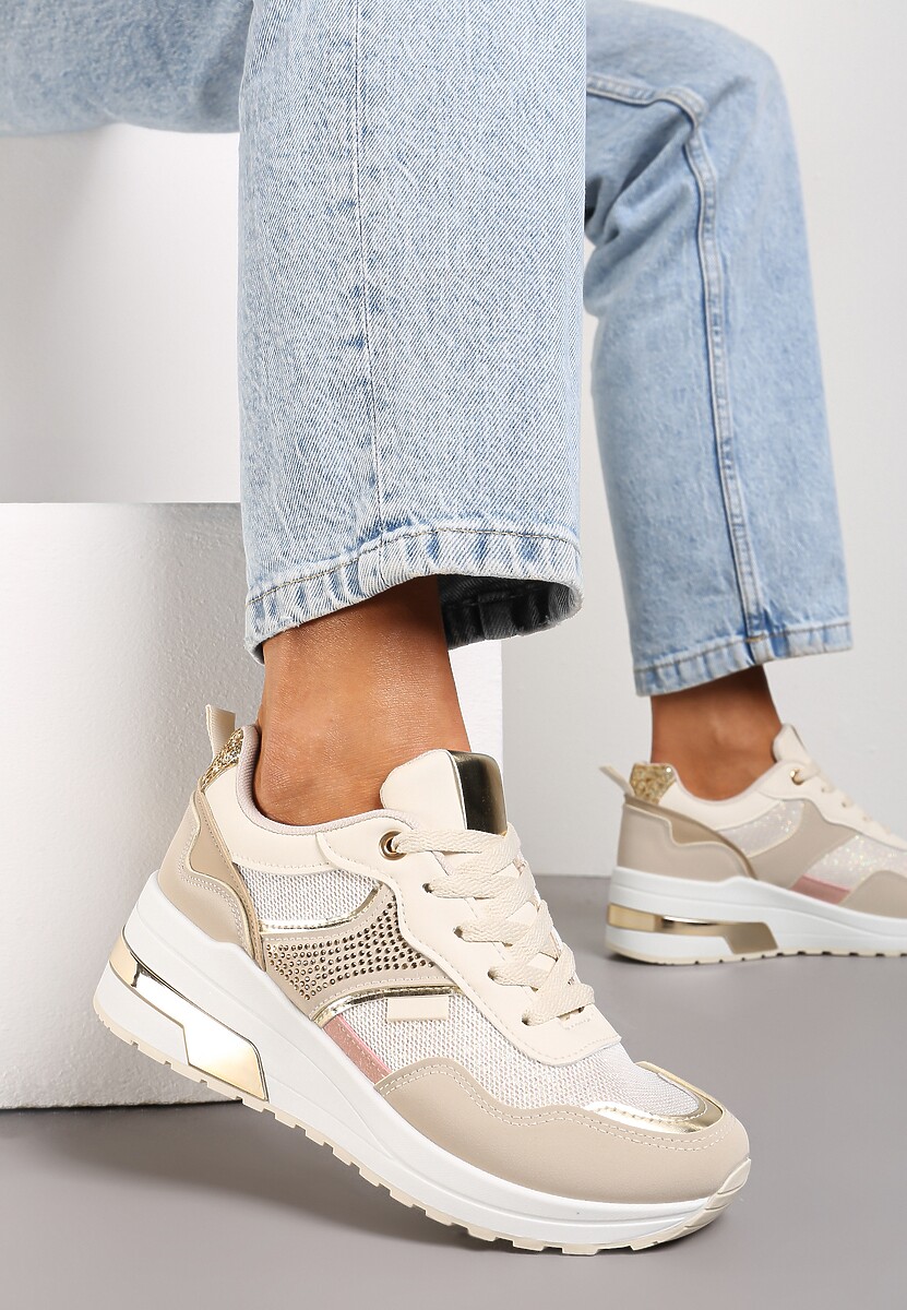 Białe Sneakersy z Brokatem Cyrkoniami i Metalicznymi Wstawkami Zephramis