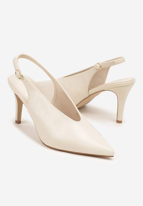 Beżowe Sandały Slingback na Obcasie Typu Szpilka Latira
