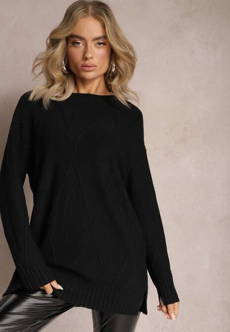 Czarny Sweter z Delikatnymi Rozcięciami Velloro