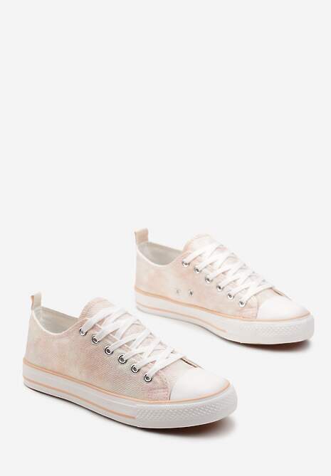 Różowe Krótkie Trampki z Drobnym Tłoczeniem na Cholewce Inarol