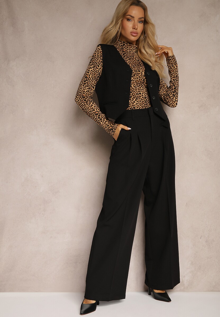 Czarne Eleganckie Spodnie Garniturowe z Wysokim Stanem Lainiva
