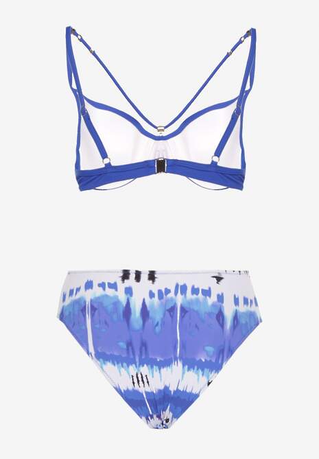 Niebieskie Bikini Majtki Figi i Biustonosz Push-Up Ozdobiony Paskami Wiobella