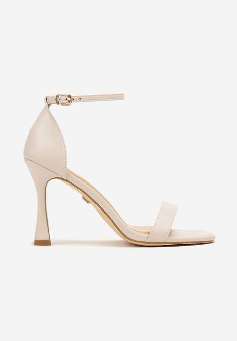 Jasnobeżowe Sandały na Szpilce Vices z Kwadratowym Noskiem Linasena
