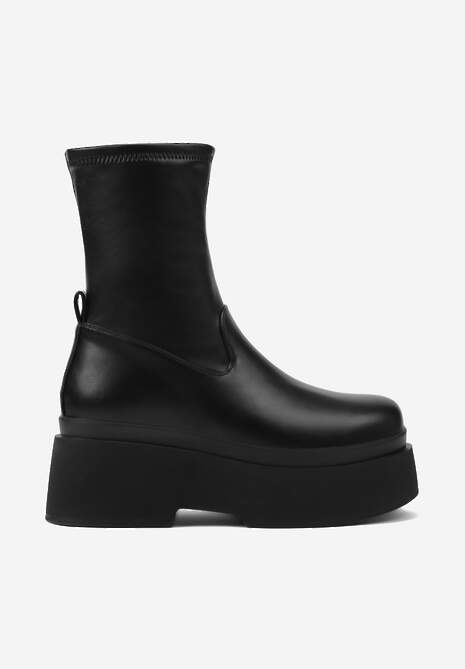 Czarne Botki na Platformie z Dopasowaną Cholewką Elloma
