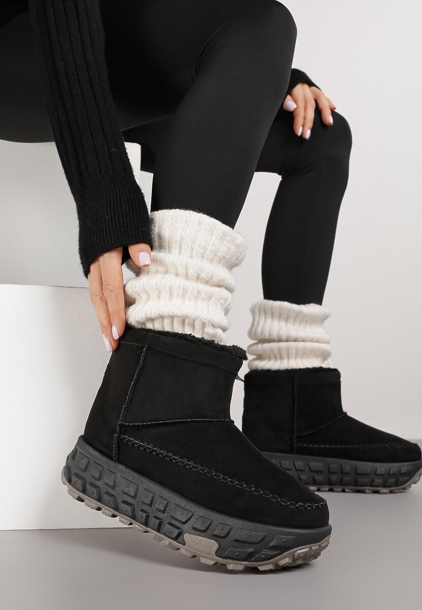 Czarne Śniegowce na Platformie Ozdobionej Tłoczeniem Apinelle