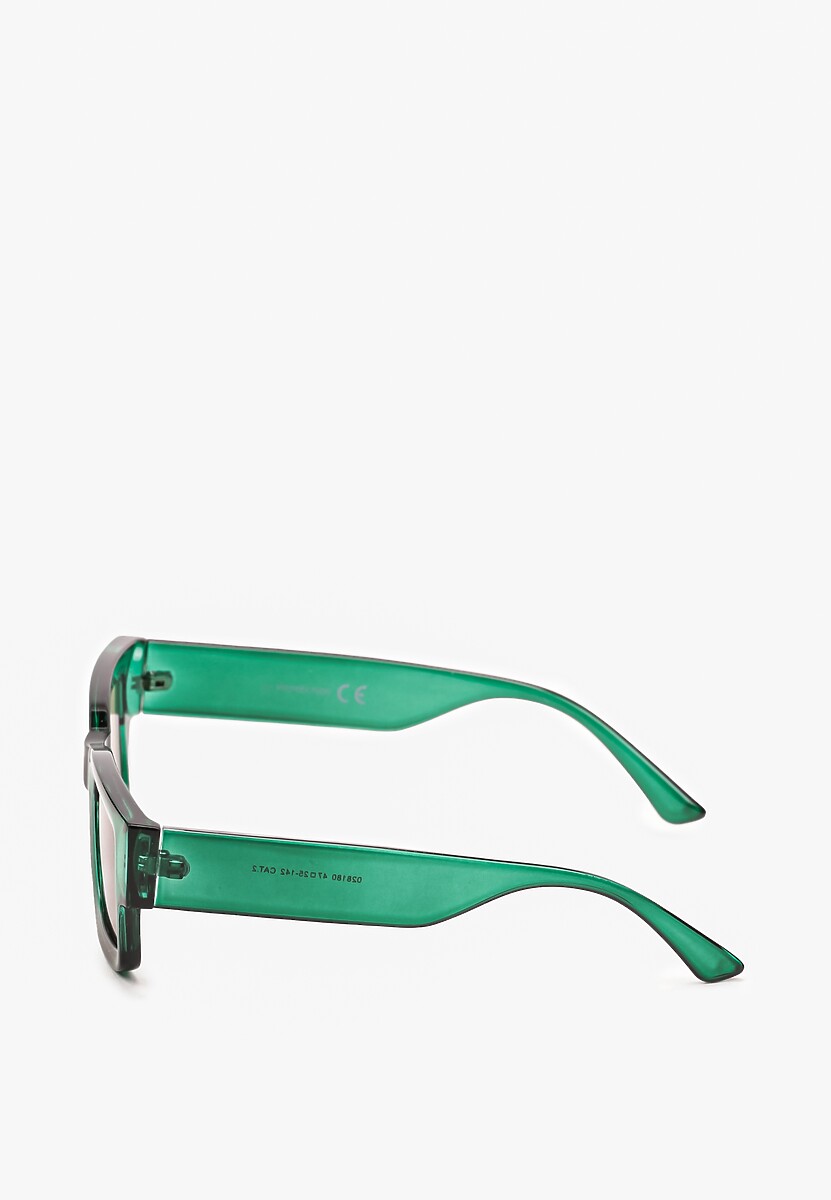 Zielone Okulary Przeciwsłoneczne Wykończone Grubymi Oprawkami z Filtrem UV Elledelime