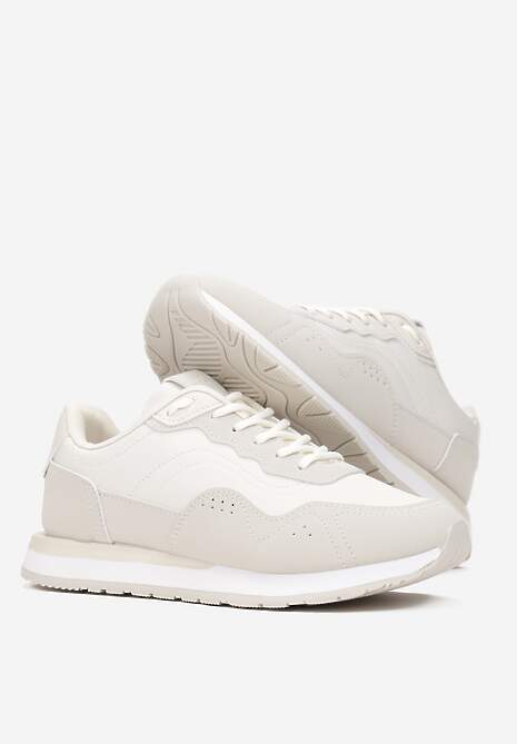 Beżowe Sneakersy Zdobione Wstawkami z Imitacji Skóry Fayela