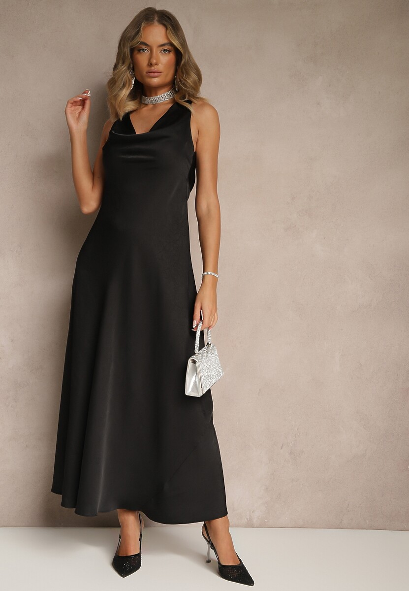 Czarna Taliowana Sukienka Vices Wiązana przy Karku Zinvea