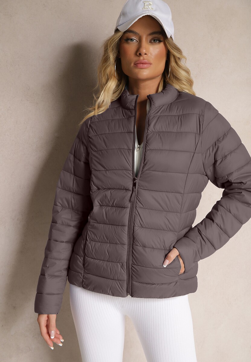 Beżowa Casualowa Kurtka Ozdobiona Pikowaniem Nelionea