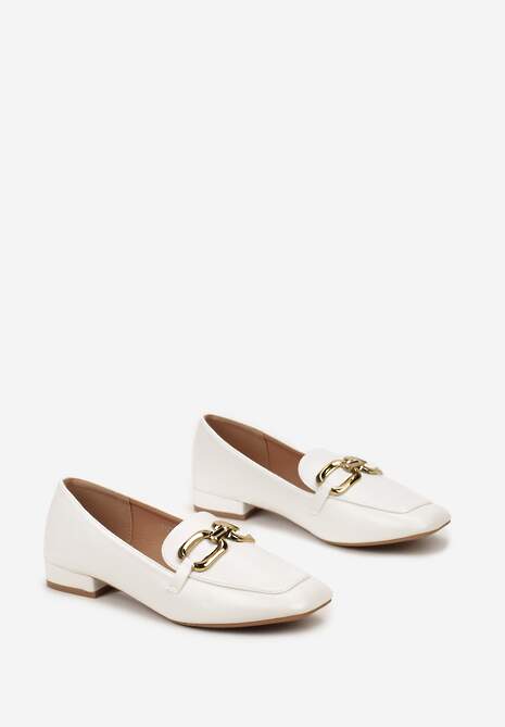 Białe Eleganckie Mokasyny na Płaskim Obcasie z Klamerką Lorenme