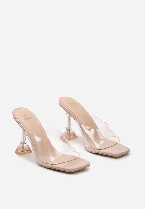 Beżowe Transparentne Klapki z Wysokim Klepsydrowym Obcasem Mivienne