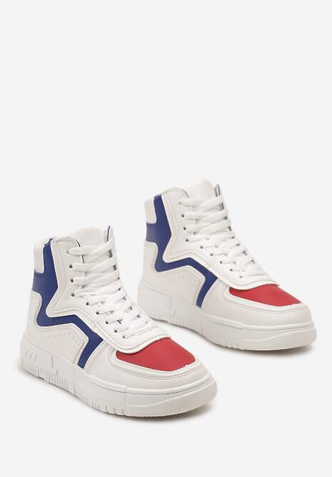 Biało-Niebieskie Sneakersy Sznurowane za Kostkę na Płaskiej Podeszwie Ascaride