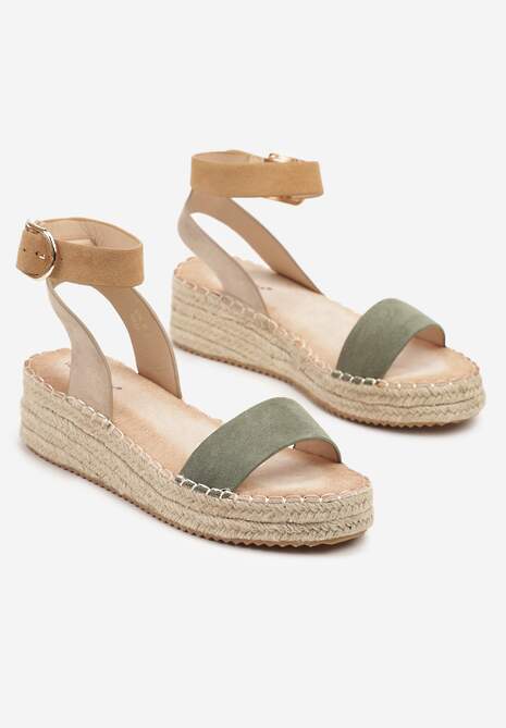 Zielone Sandały na Plecionej Podeszwie w Stylu Boho Lurienna