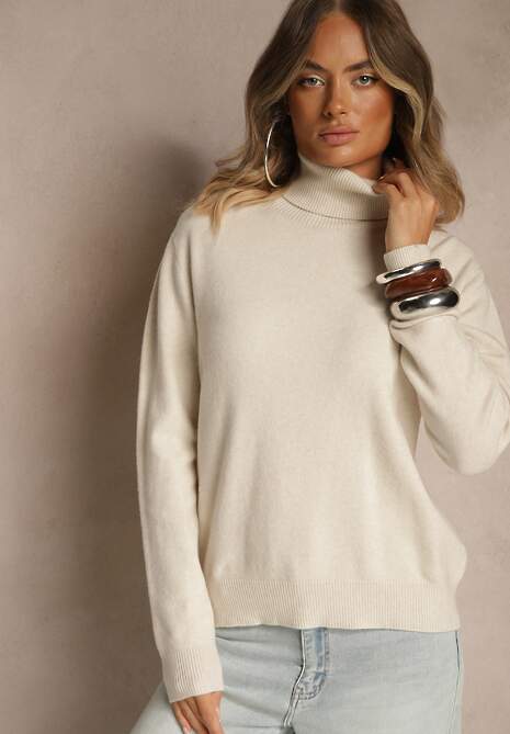 Beżowy Golf z Wełną i Wiskozą Olmeze