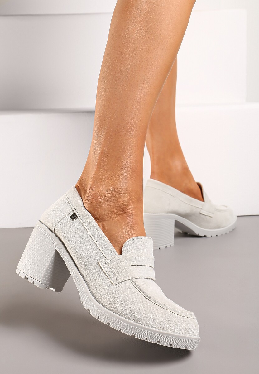 Jasnoszare Półbuty Mokasyny z Ekozamszu na Słupku i Platformie Andarco