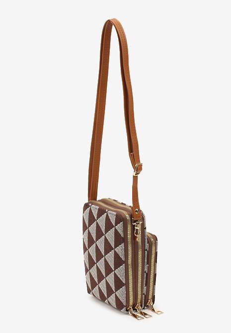 Brązowa Torebka Etui na Telefon na Ramię Zapinana na Suwak Sevse