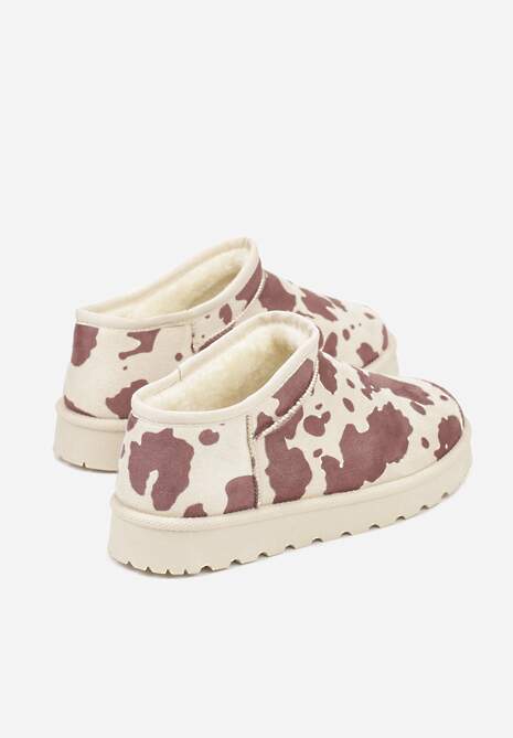 Brązowe w krowie łaty Niskie Śniegowce o Wsuwanym Fasonie Alodra