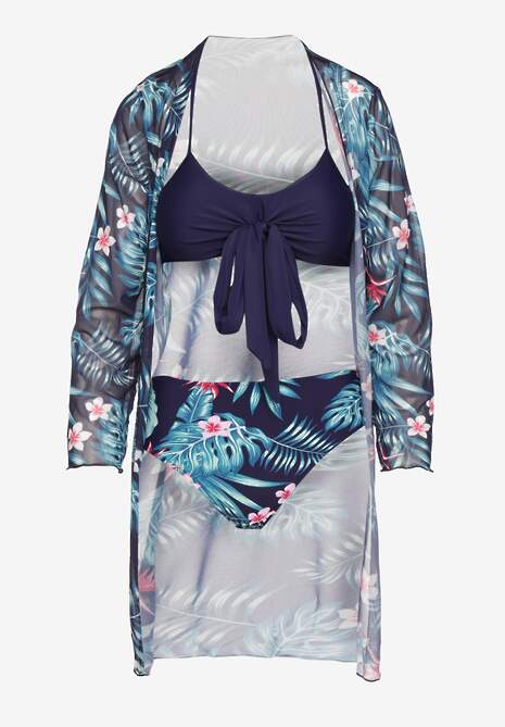 Granatowe Bikini Biustonosz z Wiązaniem i Figi z Dodatkową Siateczkową Narzutką Zarionea