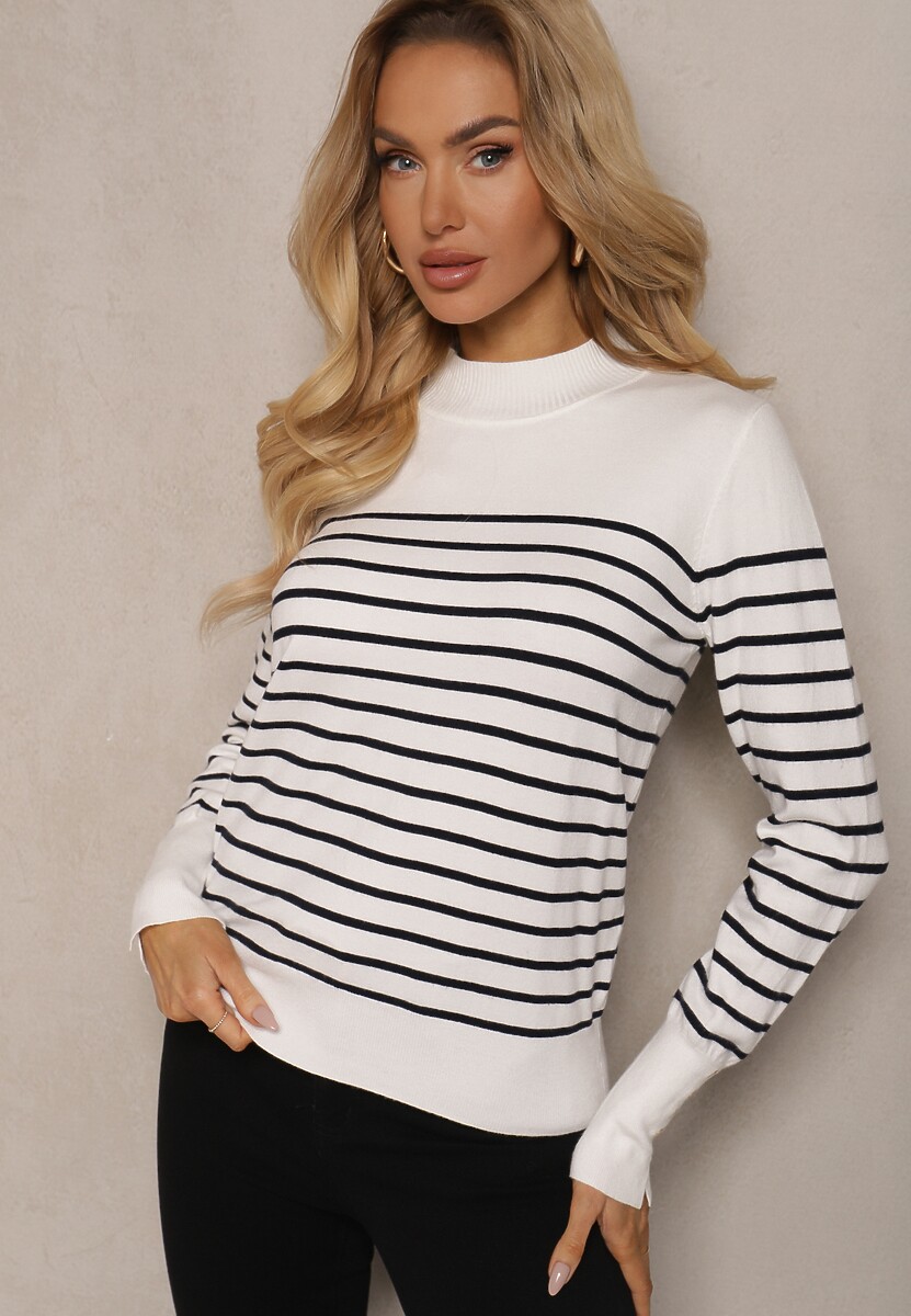 Biały Golf z Bawełną i Wiskozą w Paski z Nitami Viacira