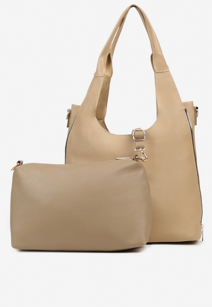 Jasnobrązowa Torebka Shopperka z Dodatkową Saszetką Fesanesa