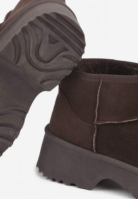 Ciemnobrązowe Śniegowce z Imitacji Zamszu o Wsuwanym Fasonie na Platformie Reilessa