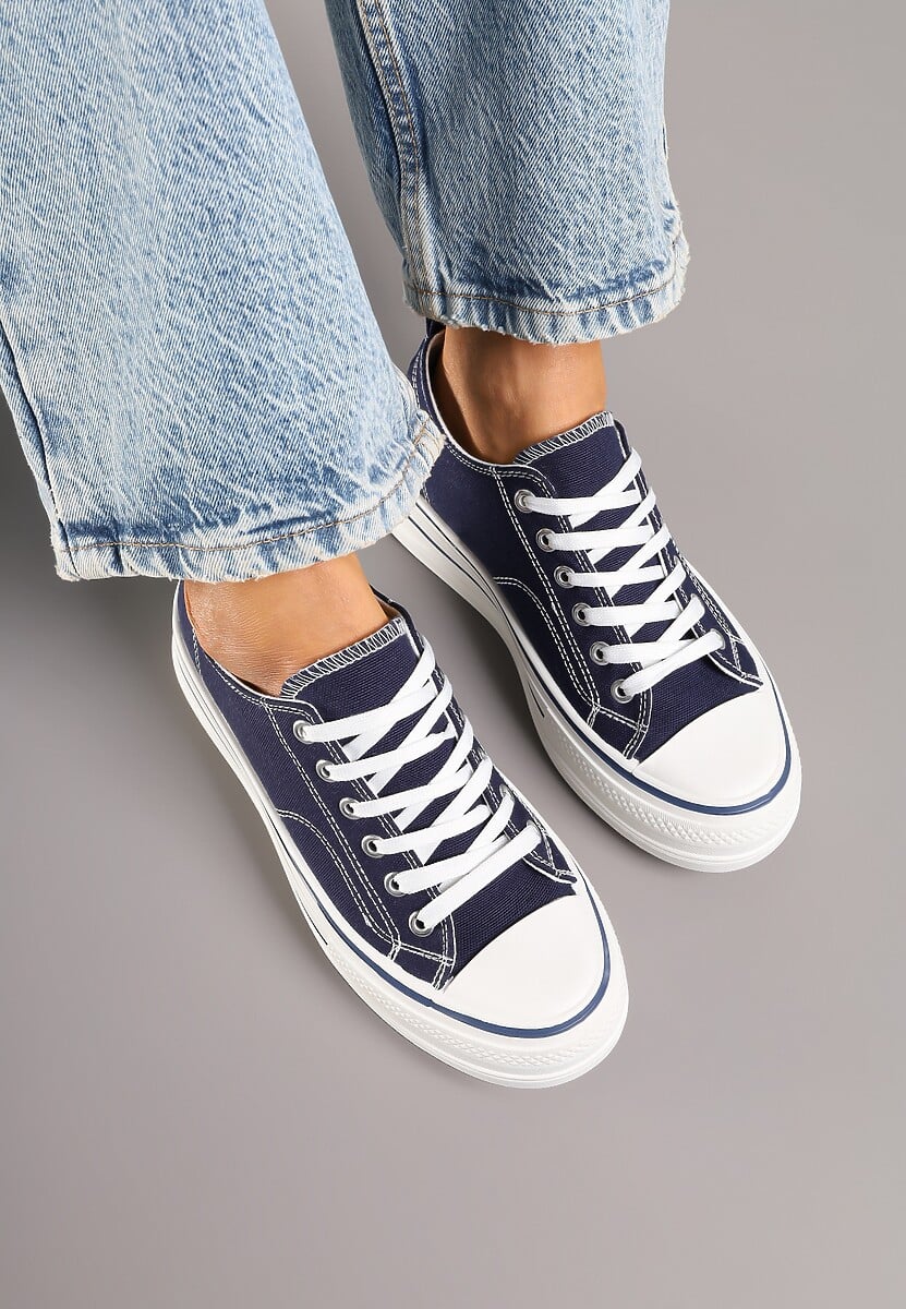 Granatowe Casualowe Trampki na Niskiej Platformie Natirinne