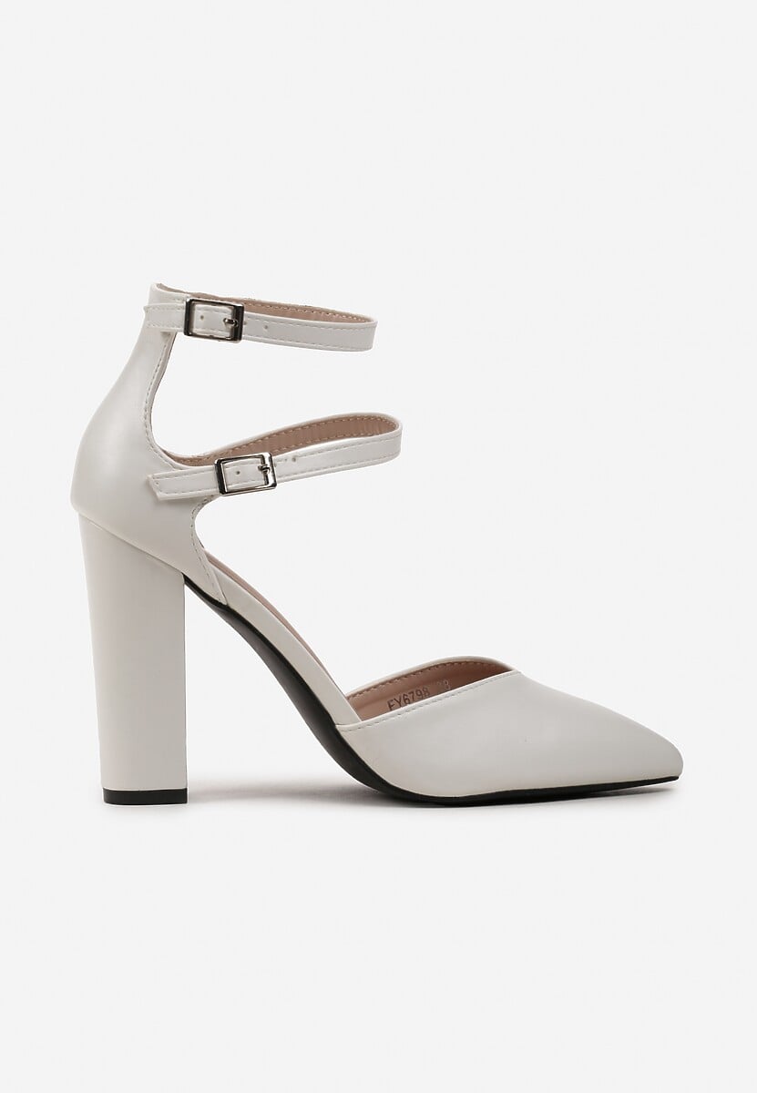 Białe Czółenka z Ekoskóry ze Szpiczastym Noskiem i Paskami Sivelia