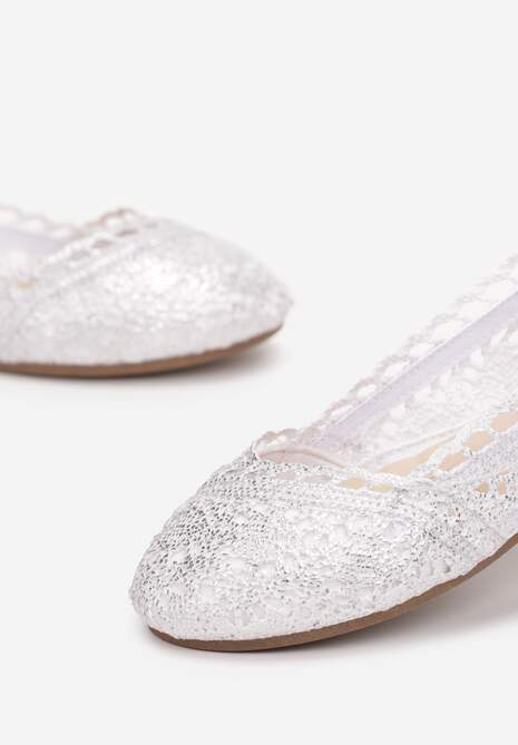 Srebrne Balerinki Koronkowe Sham