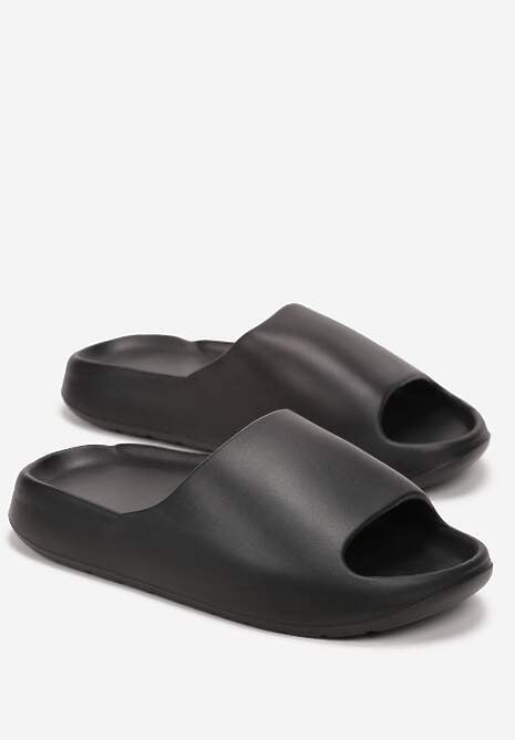 Czarne Piankowe Klapki z Grubą Podeszwą i Szerokim Paskiem Zamila