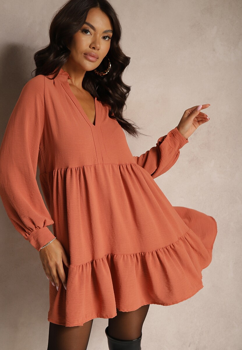 Zielona Rozkloszowana Sukienka Mini z Falbankami Atercja