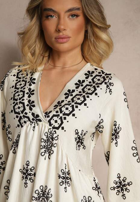 Czarno-Kremowa Sukienka Ozdobiona Ornamentalnym Wzorem z Wiskozą Daviloria