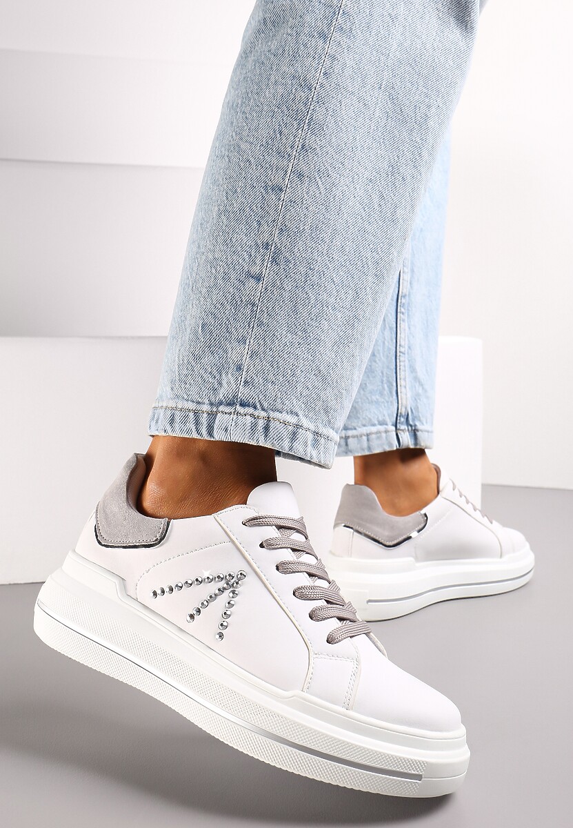 Biało-Szare Sneakersy w Cyrkonie na Grubej Podeszwie Nicala