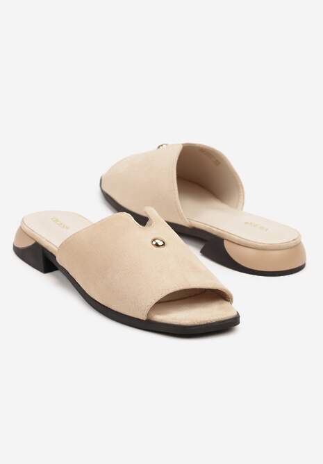 Beżowe Klapki Vices z Ozdobą i Geometryczną Cholewką Tilavira
