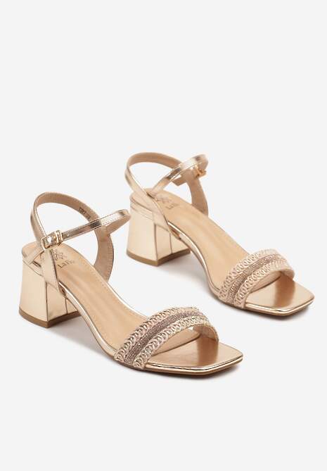 Szampańskie Sandały na Słupku z Plecionką Clesandra