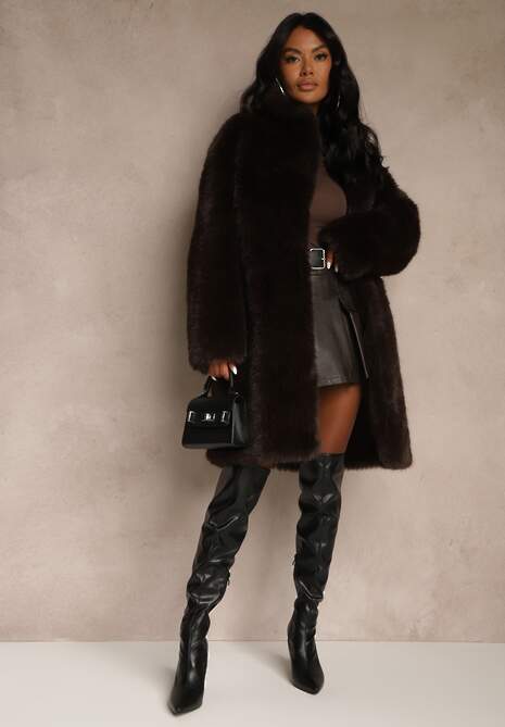 Brązowy Długi Futrzany Płaszcz Otirona