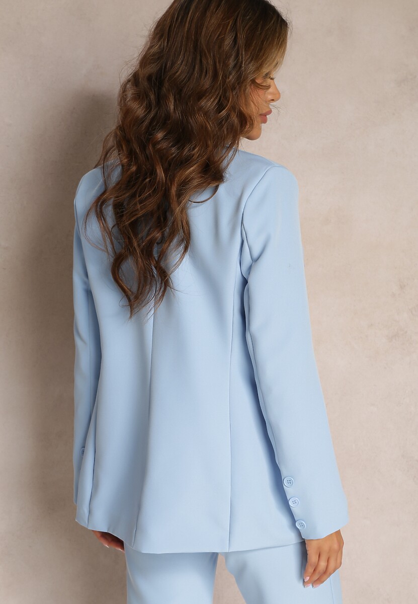 Niebieska Dwurzędowa Marynarka z Ozdobnymi Klapami Elizabeto