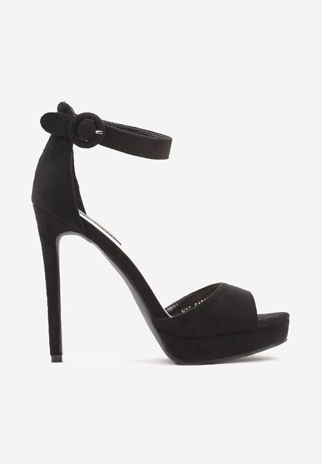 Czarne Sandały na Wysokiej Szpilce z Platformą Effidra