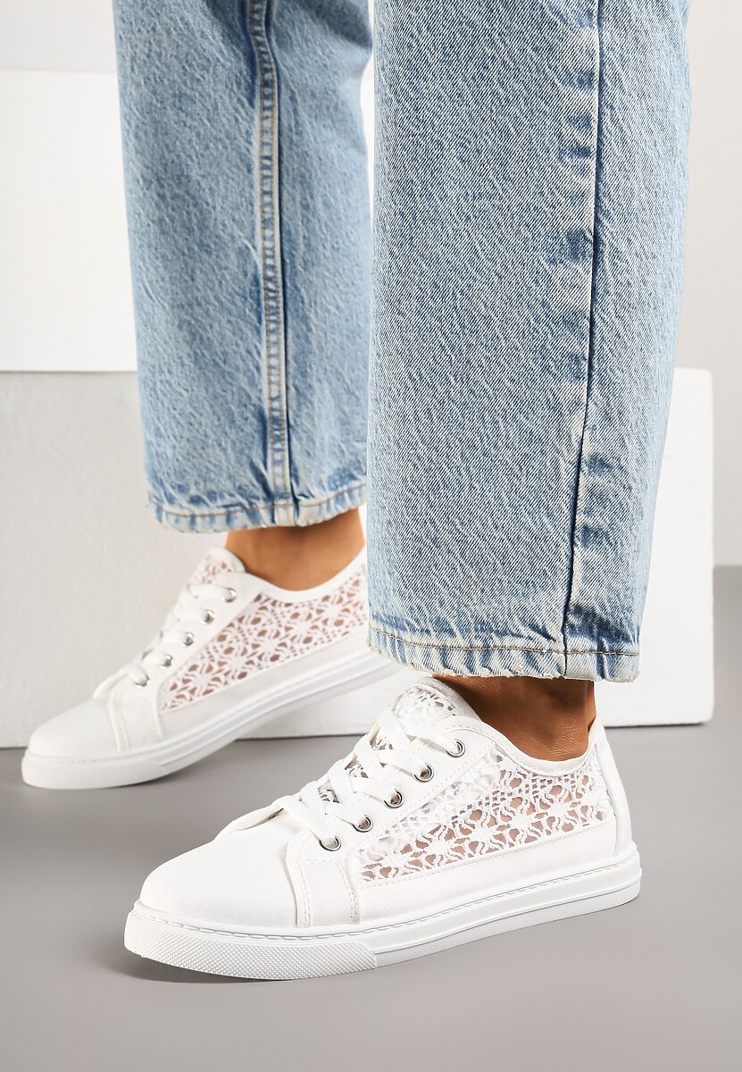 Białe Trampki Tenisówki Ozdobione Ażurową Cholewką Xalimi