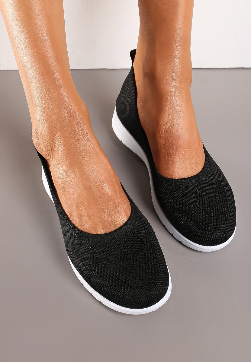 Czarne Płaskie Tenisówki Zdobione Cyrkoniami Lomadia