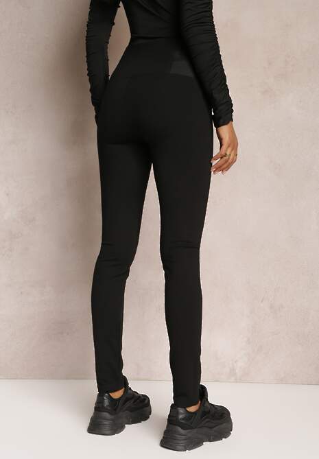 Czarne Legginsy High Waist z Szeroką Gumką w Talii Renume