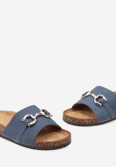 Granatowe Korkowe Klapki z Metolową Aplikacją w stylu Mokasynów Xuria