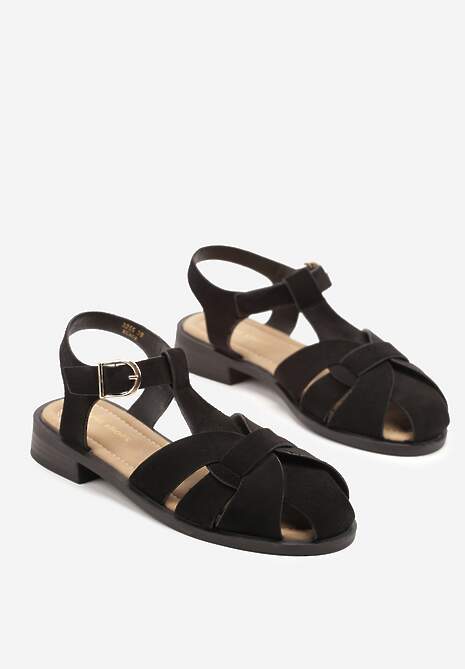Czarne Sandały w Stylu Gladiatorek z Imitacji Zamszu Kolinella