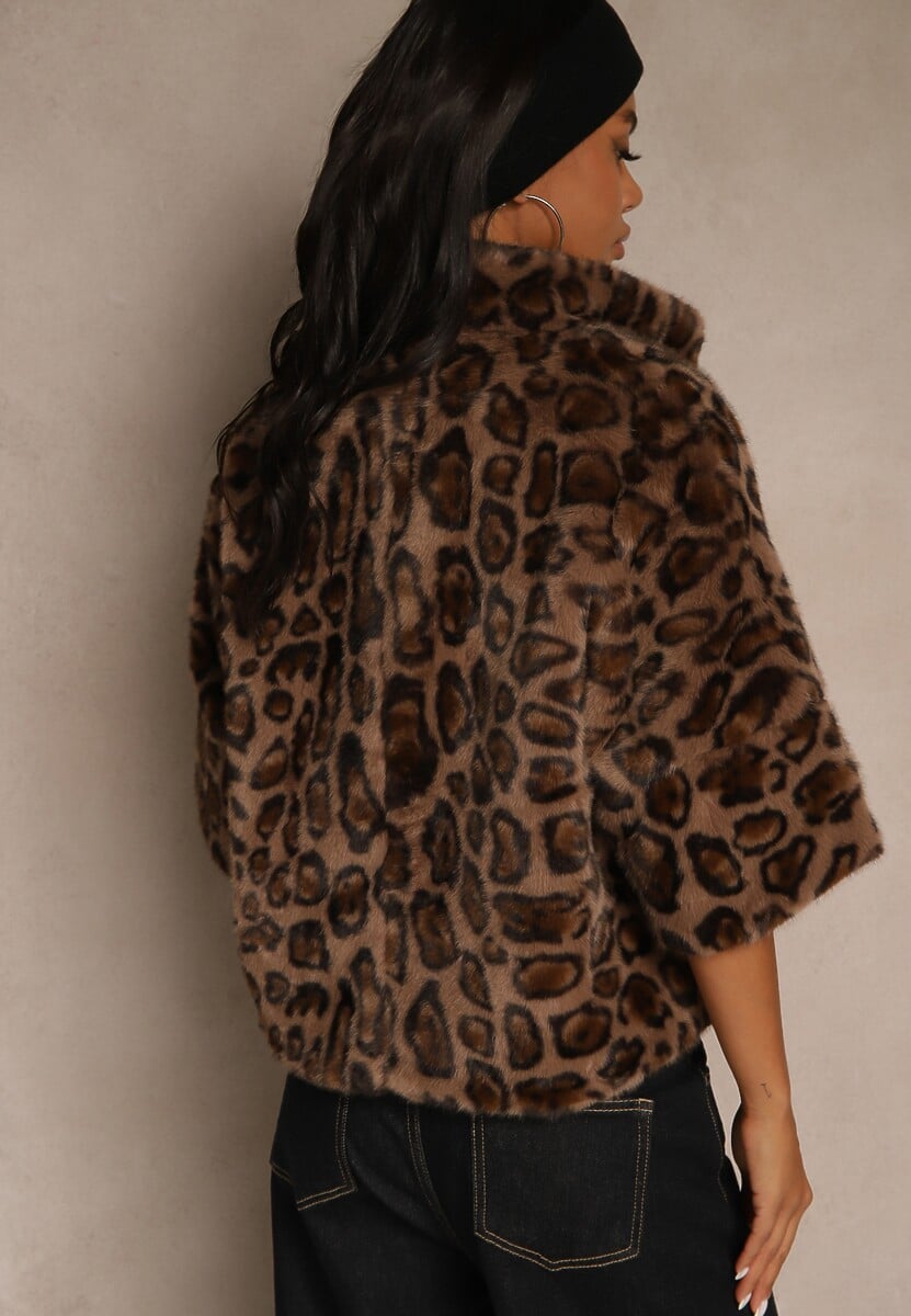 Panterkowa Trapezowa Kurtka Futerko z Rękawami Długości 3/4 Tadeva