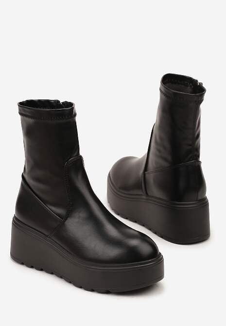 Czarne Botki Vices na Platformie w Stylu Grunge z Dopasowaną Cholewką Faleirae