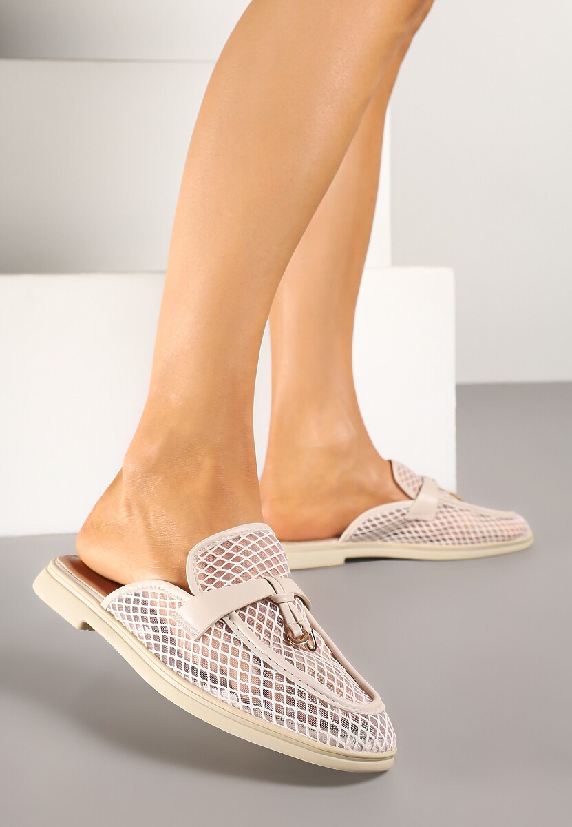 Panterkowe Transparentne Klapki Mule z Siateczki Zdobione Zawieszką Telianne