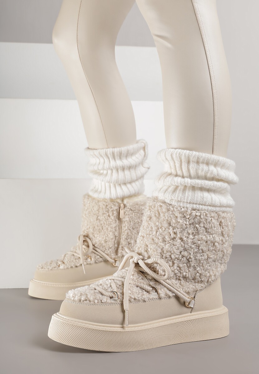 Beżowe Śniegowce z Futerkiem Typu Teddy Allere