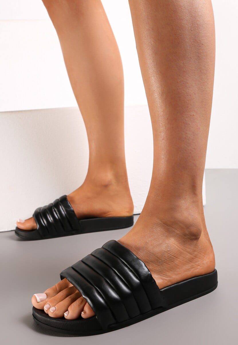 Różowe Klapki Basenowe z Szerokim Paskiem z Pikowaniem Tandra