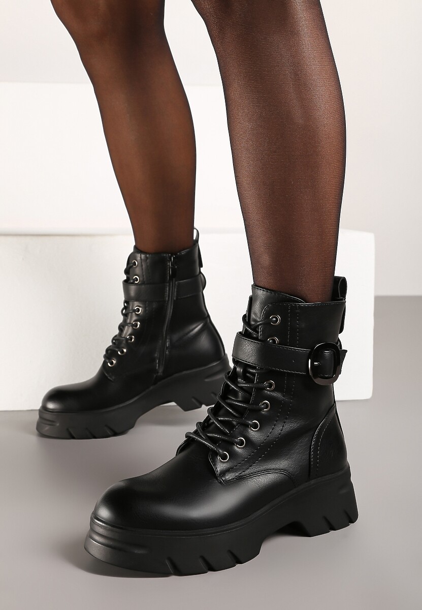 Brązowe Botki w Stylu Workerów na Grubej Podeszwie Berimona